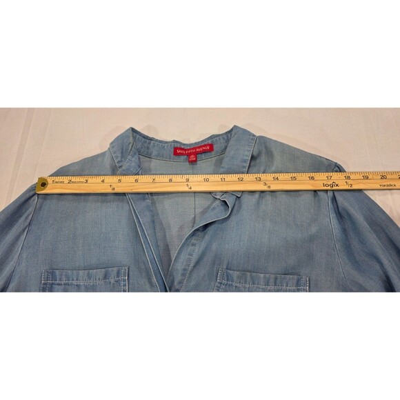 Saks Womens Chambray Blouse Western Boho Long Sleeve Button Up Shirt Blue Large - Picture 11 of 15